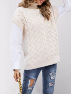Chunky Knit Turtleneck Cap Sleeve Sweater (4)