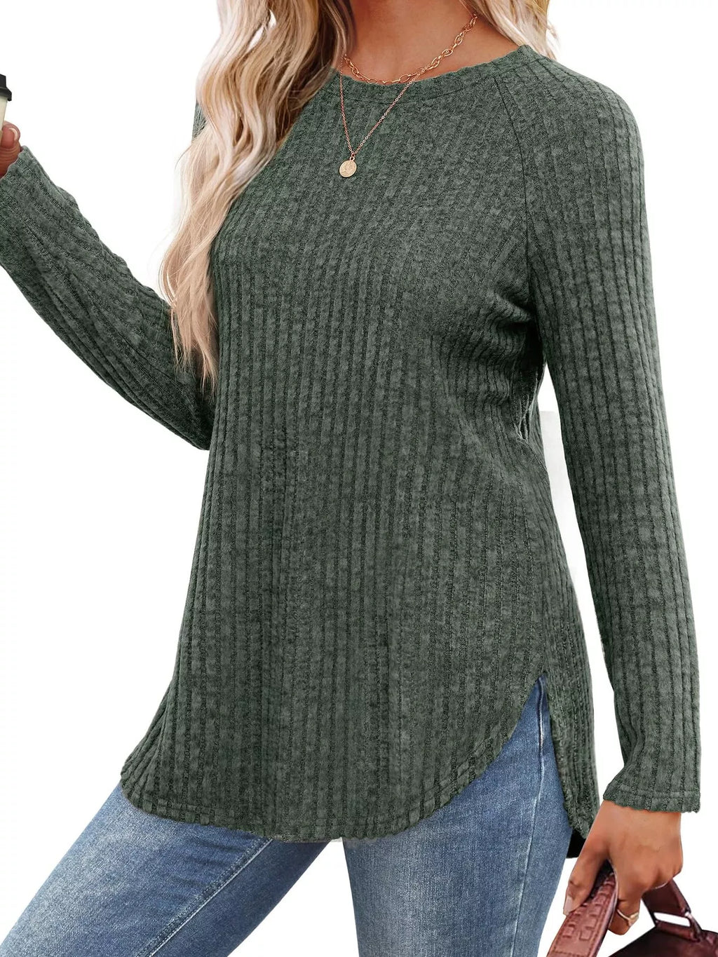 Ribbed Knit Long Sleeve T-shirt (3)