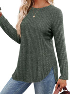 Ribbed Knit Long Sleeve T-shirt (3)