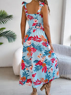 Smocked Floral Tie Shoulder Midi Dress (2)