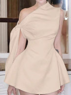One-shoulder Bowknot Mini Dress (3)