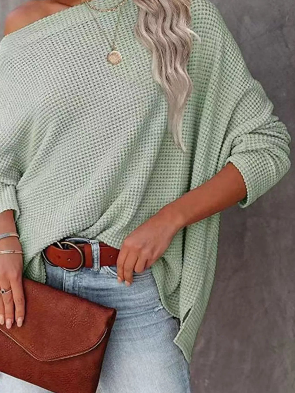 Boat Neck Waffle Knit Top (2)