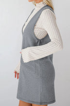 Pocketed V-neck Mini Sweater Overall Dress (24)