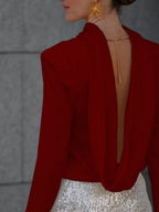 Backless Cowl Neck Long Sleeve Blouse (6)