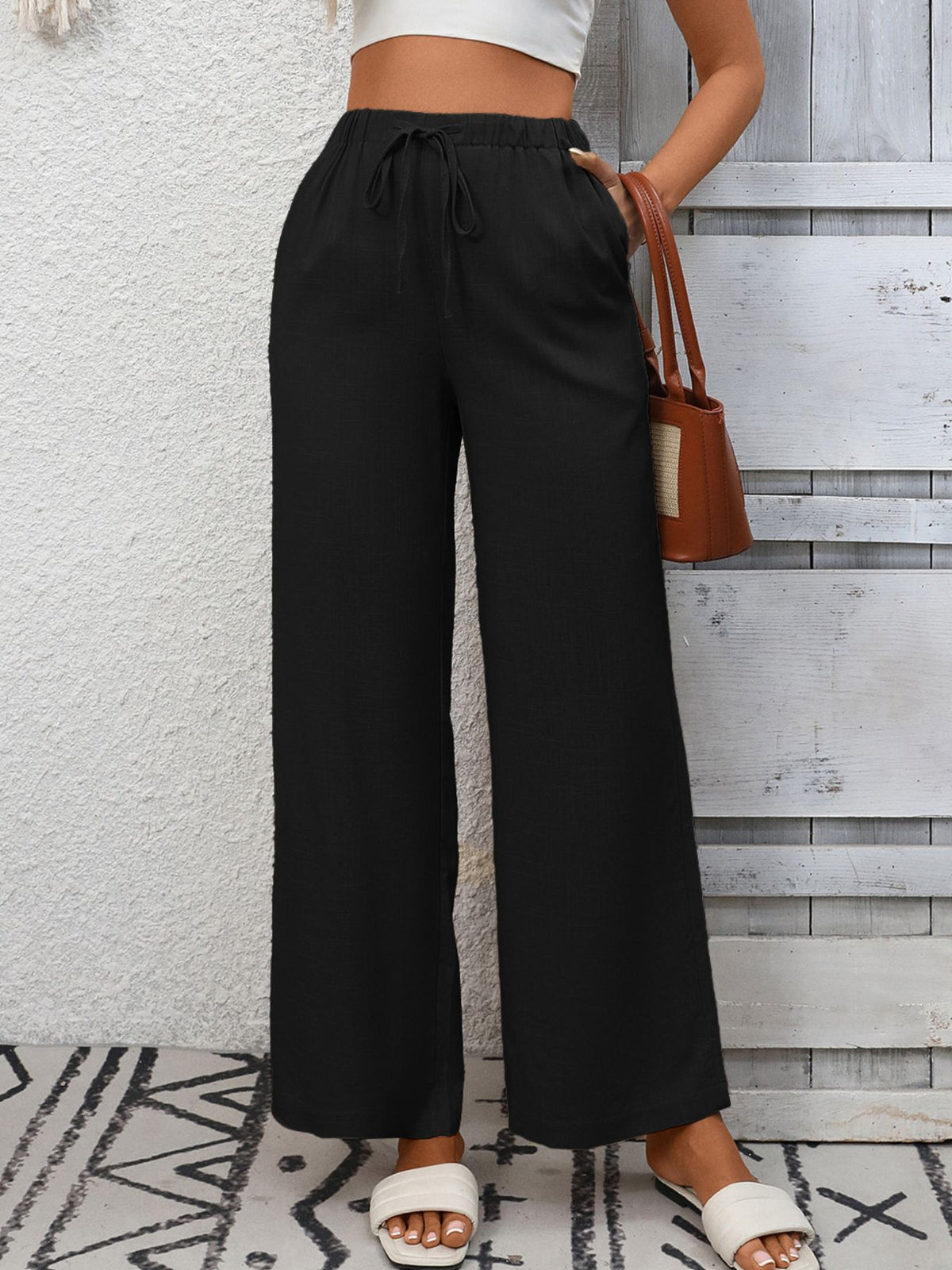 Drawstring High Waist Wide Leg Pants (20)