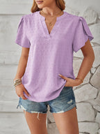 Swiss Dot Notched Petal Sleeve T-shirt (7)