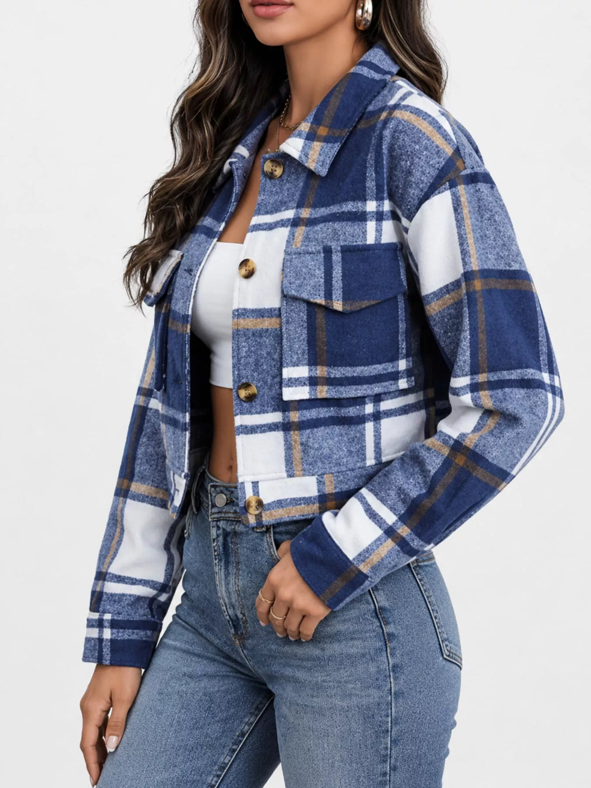 Plaid Button-front Cropped Jacket (39)
