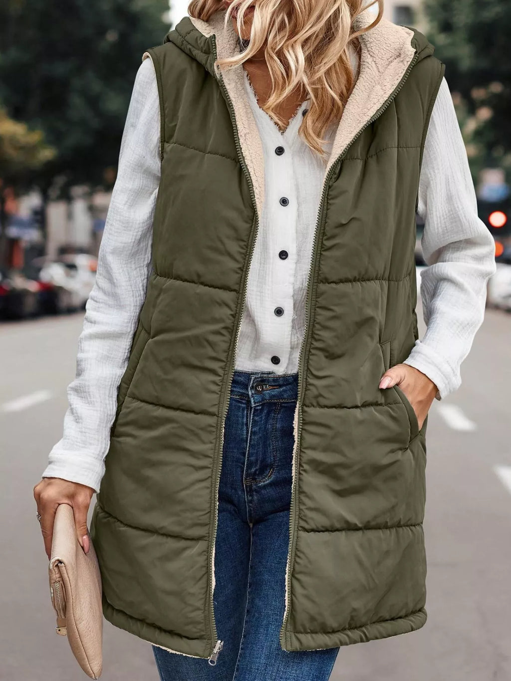 Full Size Hooded Sherpa-lined Puffer Vest Coat Plus (15)