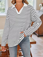 Oversized Striped Johnny Collar T-shirt (3)