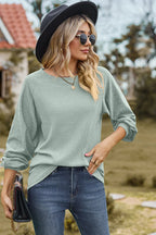 Eyelet Round Neck Long Sleeve T-shirt (11)