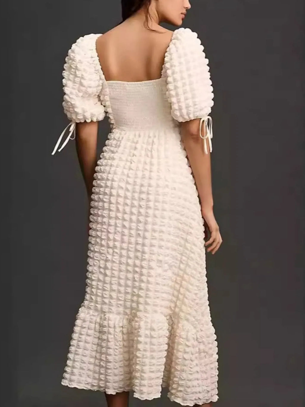 Textured Sweetheart Neck Short Sleeve Dress (6)