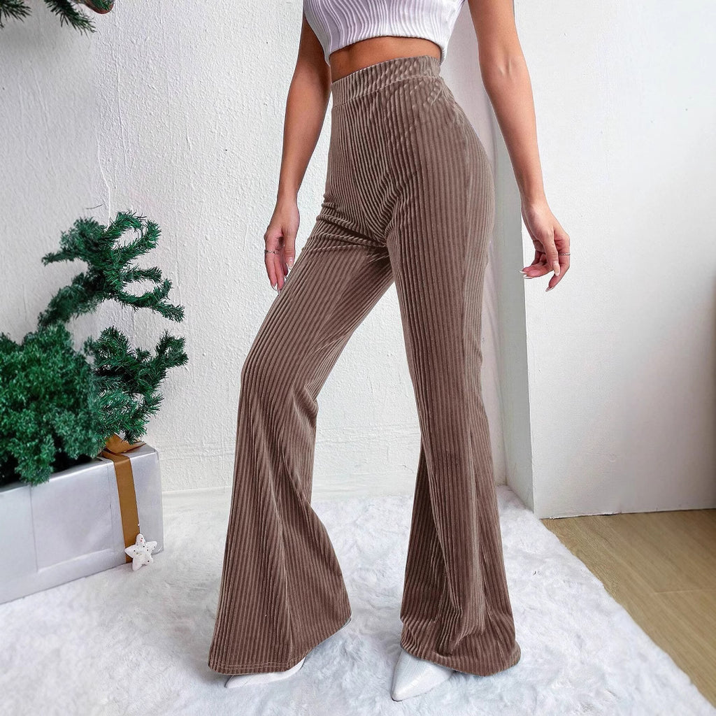 High Waist Lamp Wick Corduroy Bell-bottom Pants Wide Leg (4)
