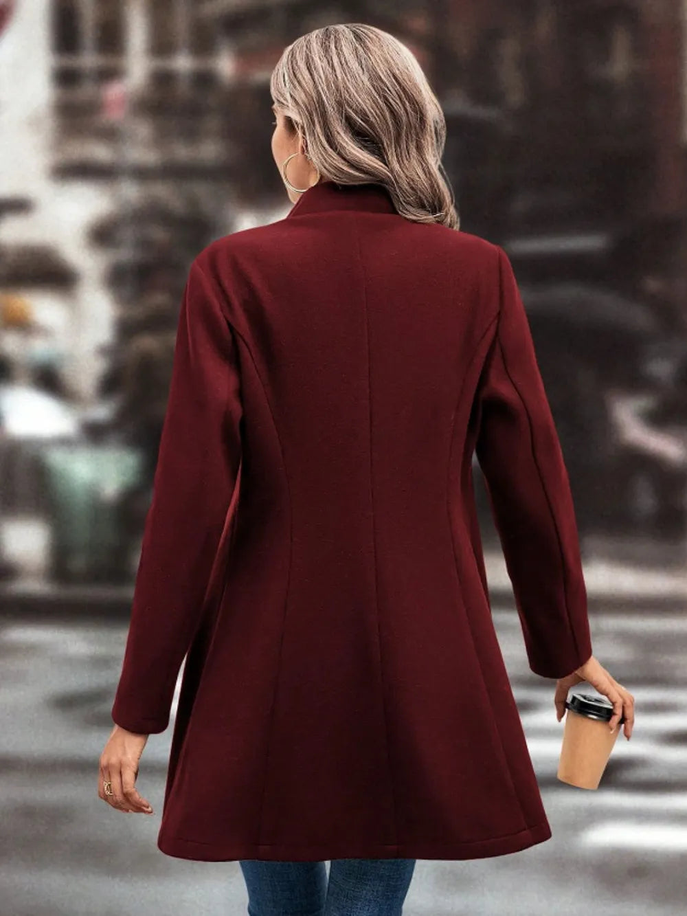 Collared Neck Button Up Long Sleeve Coat (2)