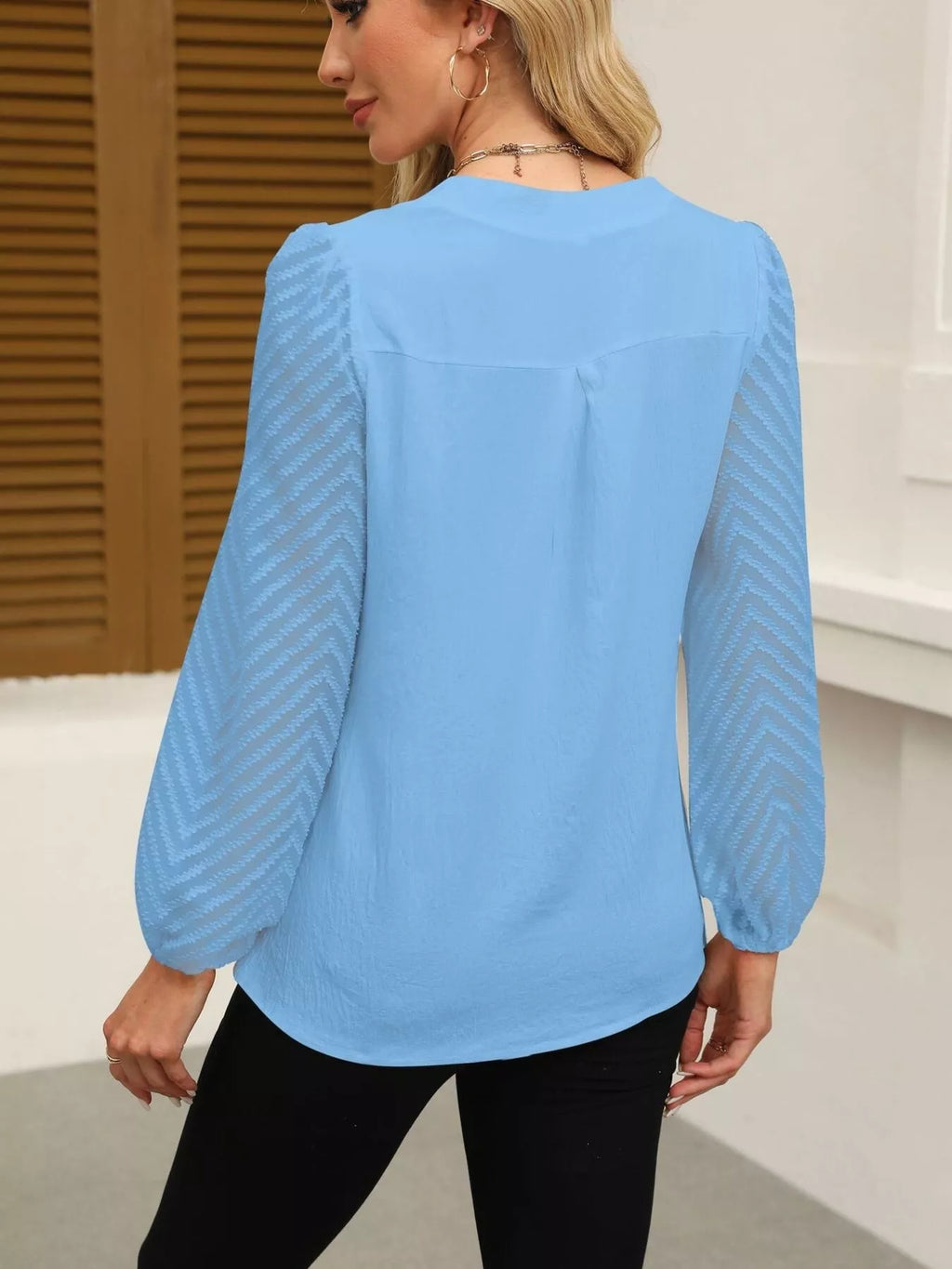 Notched Balloon Sleeve Blouse (19)