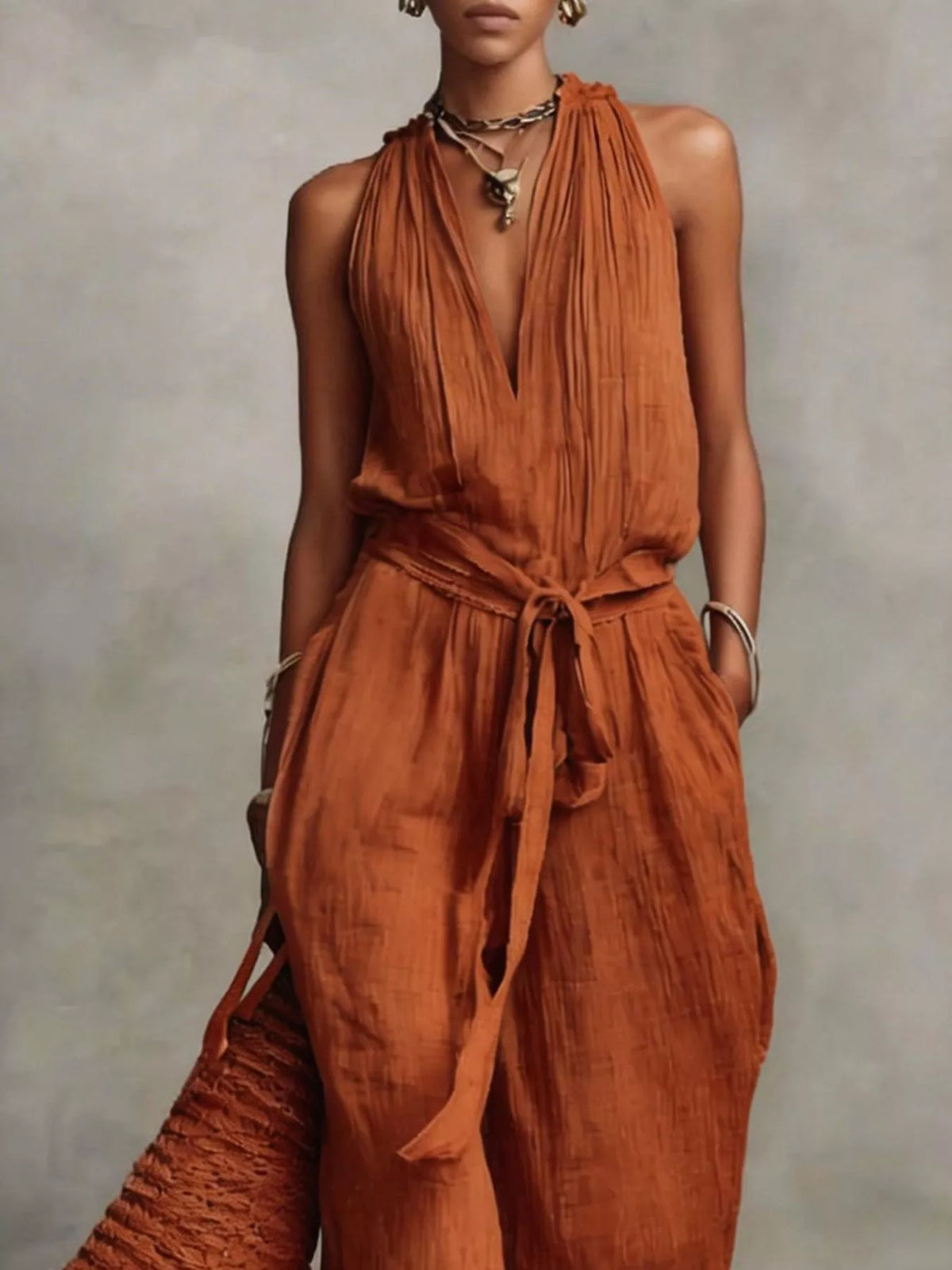 Sleeveless Wide-leg Jumpsuit Tie-waist (8)