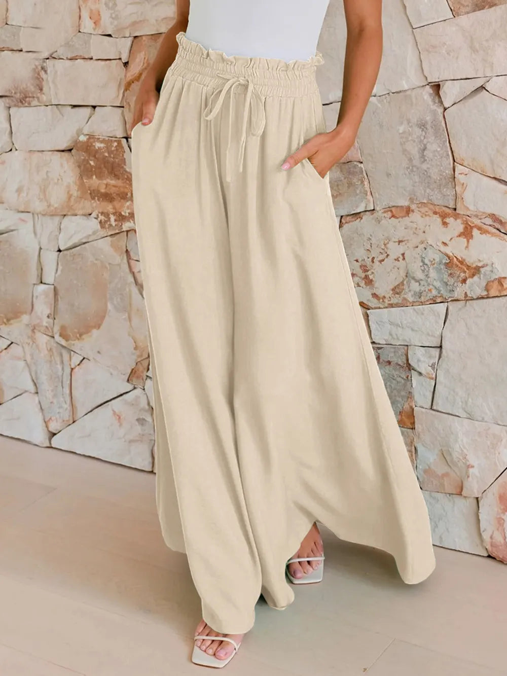 Drawstring Wide Leg Pants Pockets (3)