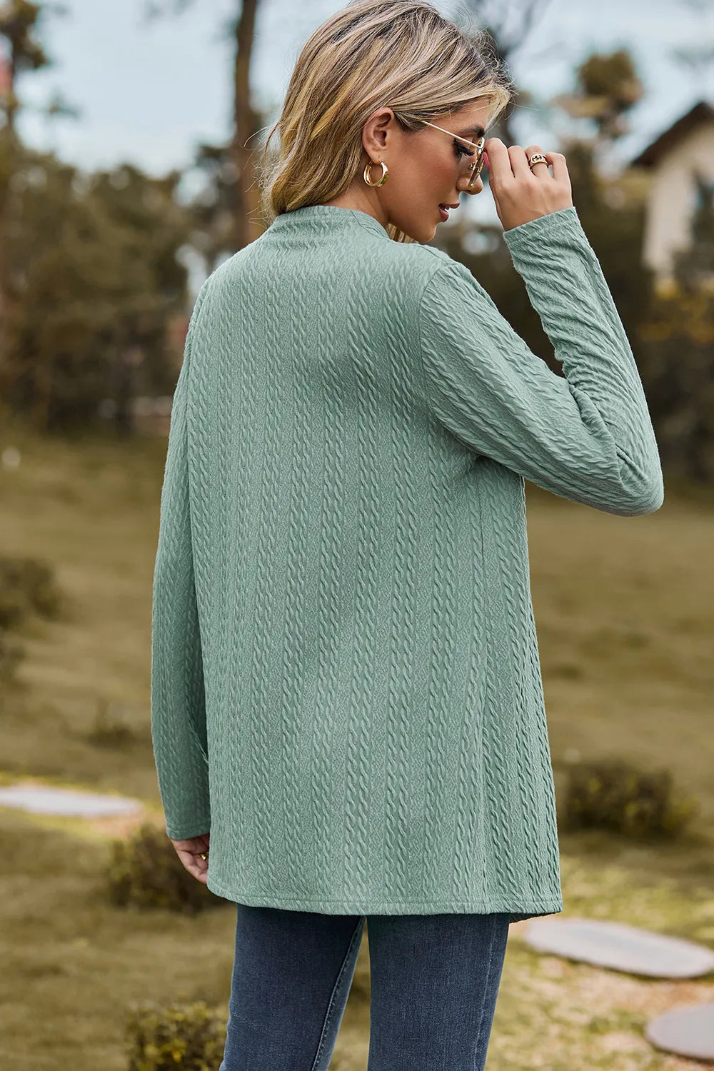 Textured Open Front Long Sleeve Cardigan (12)