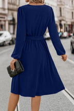 Tie Waist Notched Neck Long Sleeve Dress (8)