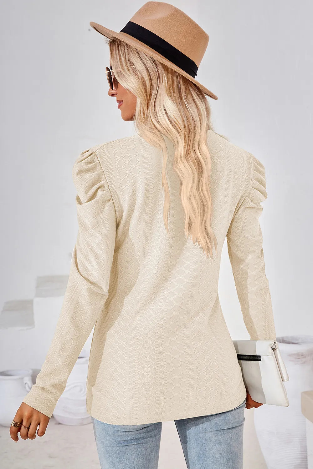 Round Neck Puff Sleeve Blouse (24)