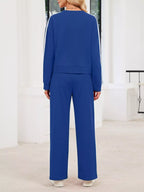 Striped Round Neck Sweatshirt Pants Set (20)