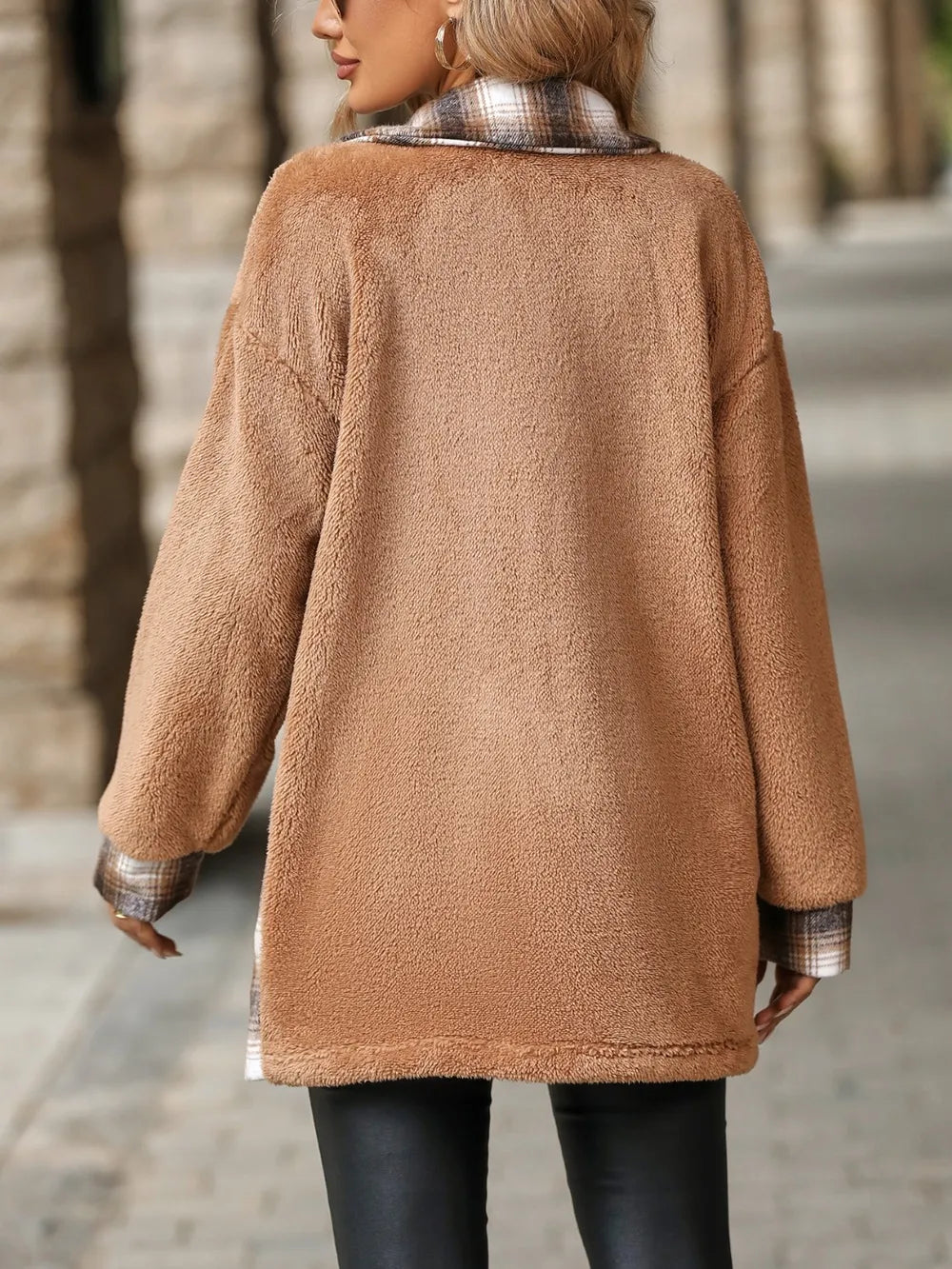 Plaid Contrast Dropped Shoulder Coat (4)