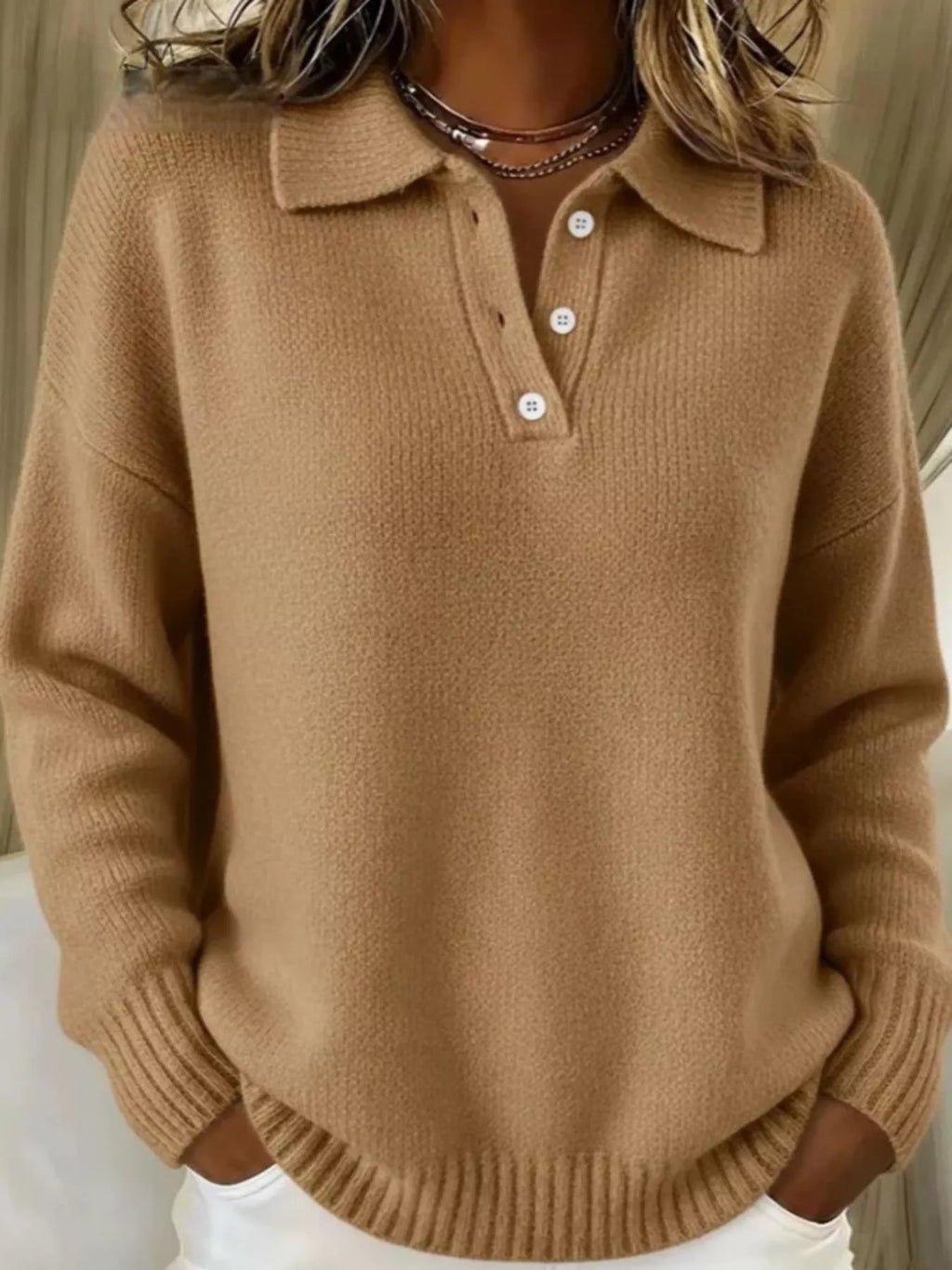 Full Size Button Detail Drop Shoulder Sweater Plus (17)