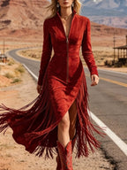 Fringe Zip-front Midi Dress (3)