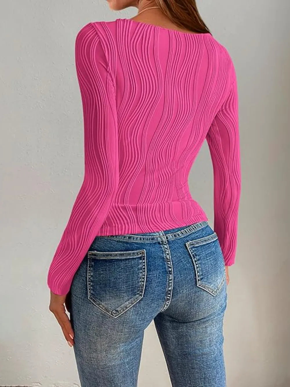 Textured Round Neck Long Sleeve Top (4)