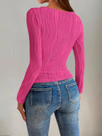 Textured Round Neck Long Sleeve Top (4)