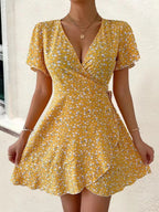Floral Flutter Sleeve Wrap Mini Dress (3)