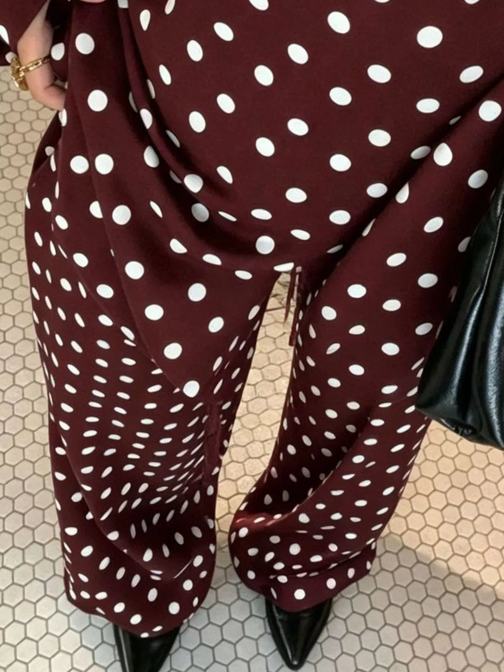 Polka Dot Boat Neck Top Pants Set (15)