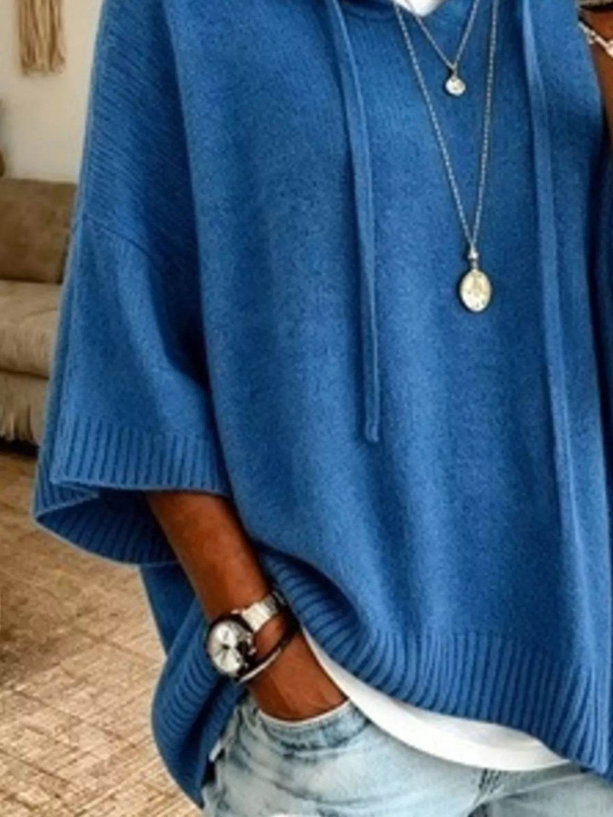 Full Size Casual Hooded Batwing Sleeve Knit Sweater Plus (4)
