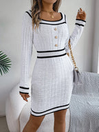 Contrast Trim Long Sleeve Sweater Dress (12)