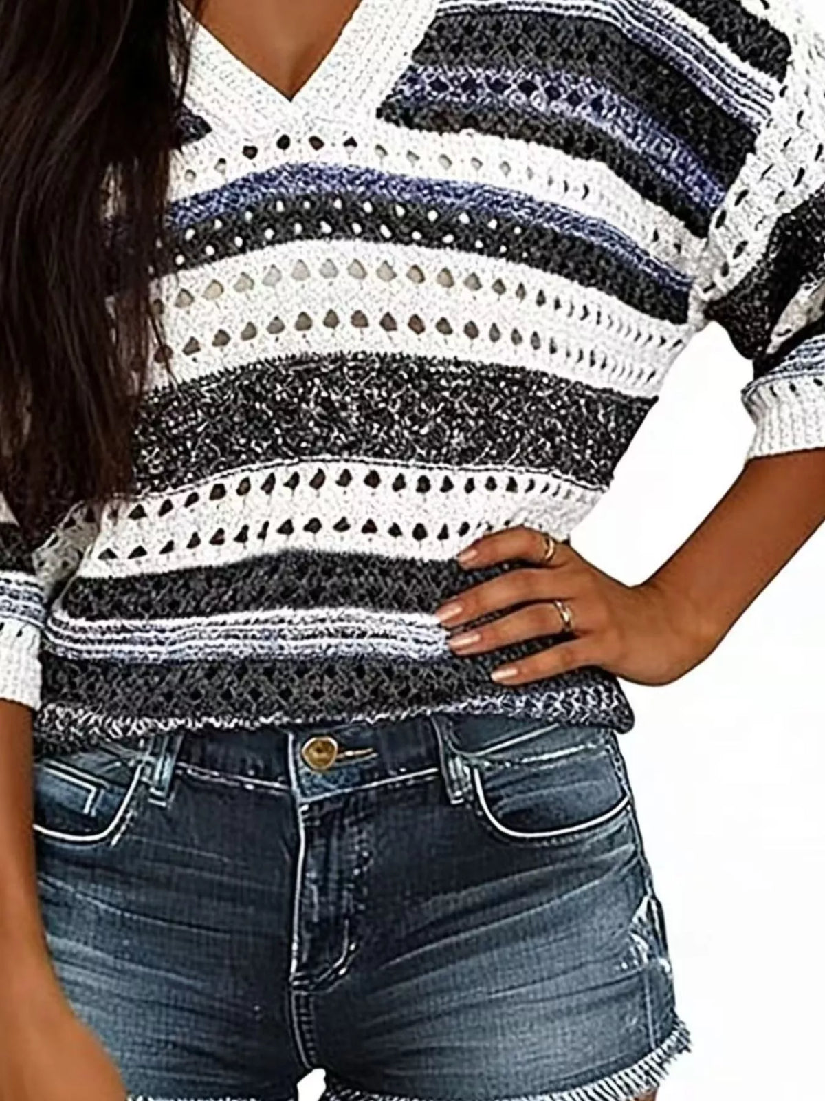 Chic Striped Crochet Knit Top (12)