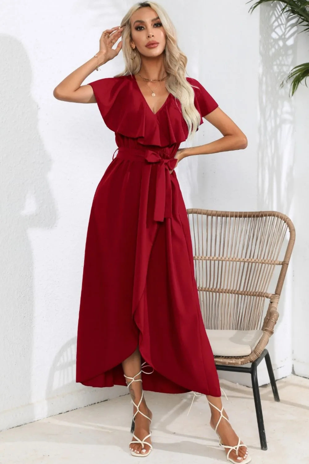 Ruffled Tied V-neck Midi Dress (15)
