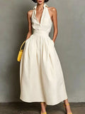 Sleeveless Collared A-line Midi Dress