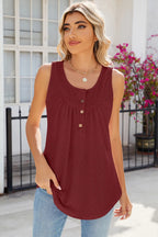 Eyelet Buttoned Round Neck Tank (17)