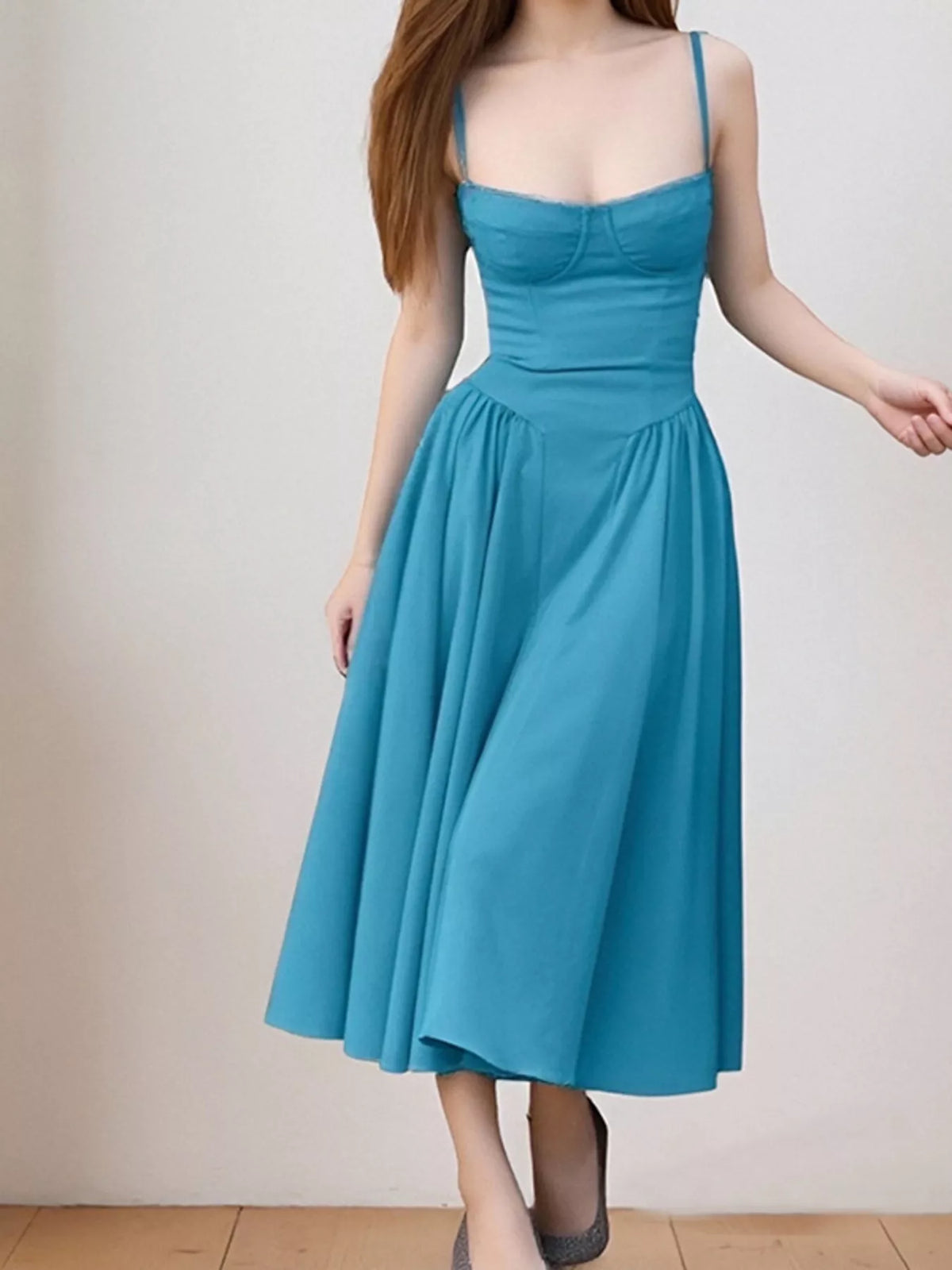 Sweetheart Neck Spaghetti Strap Midi Dress (31)