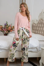Round Neck Top Printed Pants Lounge Set