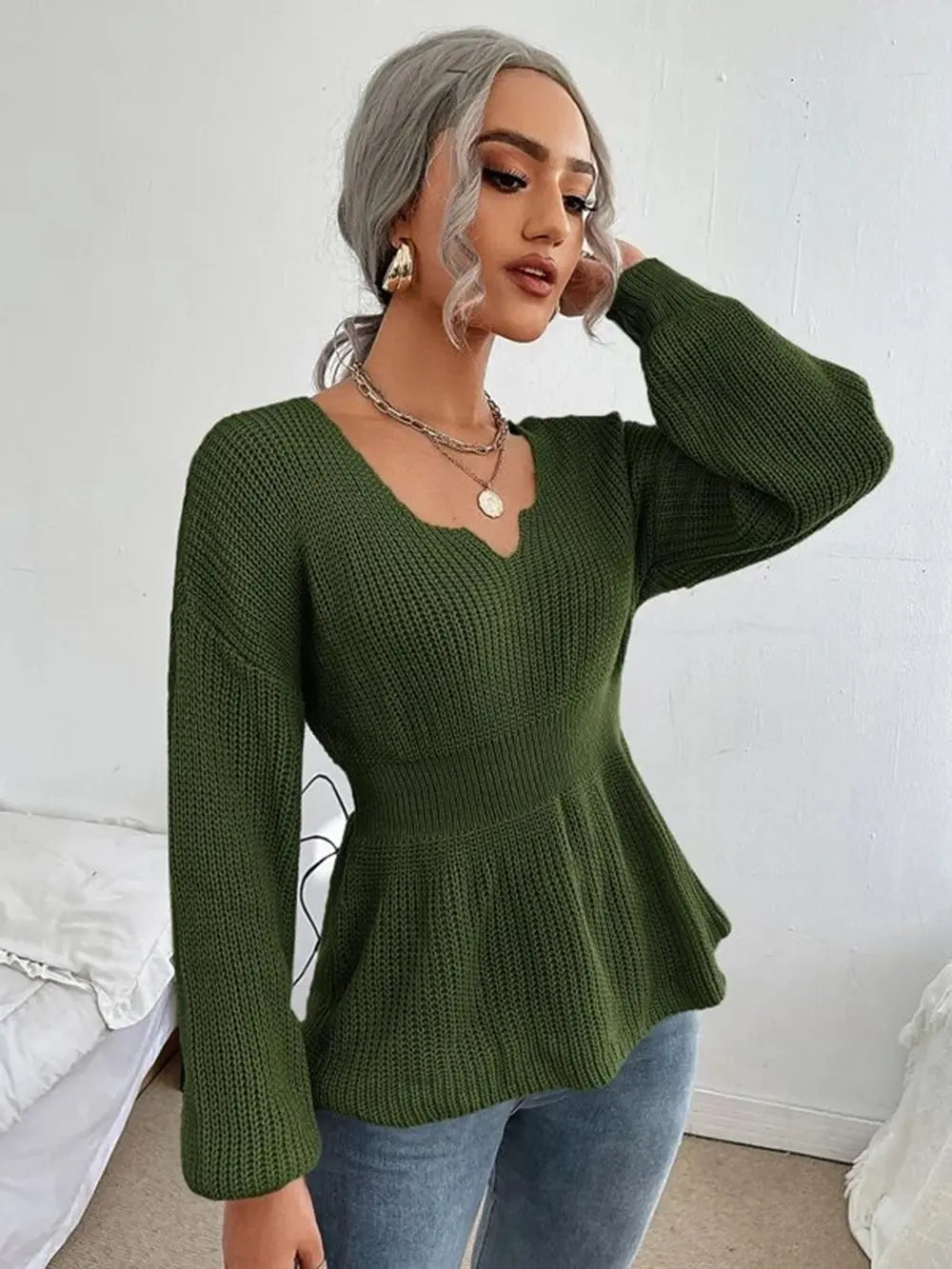 Notched Dropped Shoulder Knit Top (12)