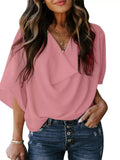 Full Size Half Sleeve Flowy Blouse Plus