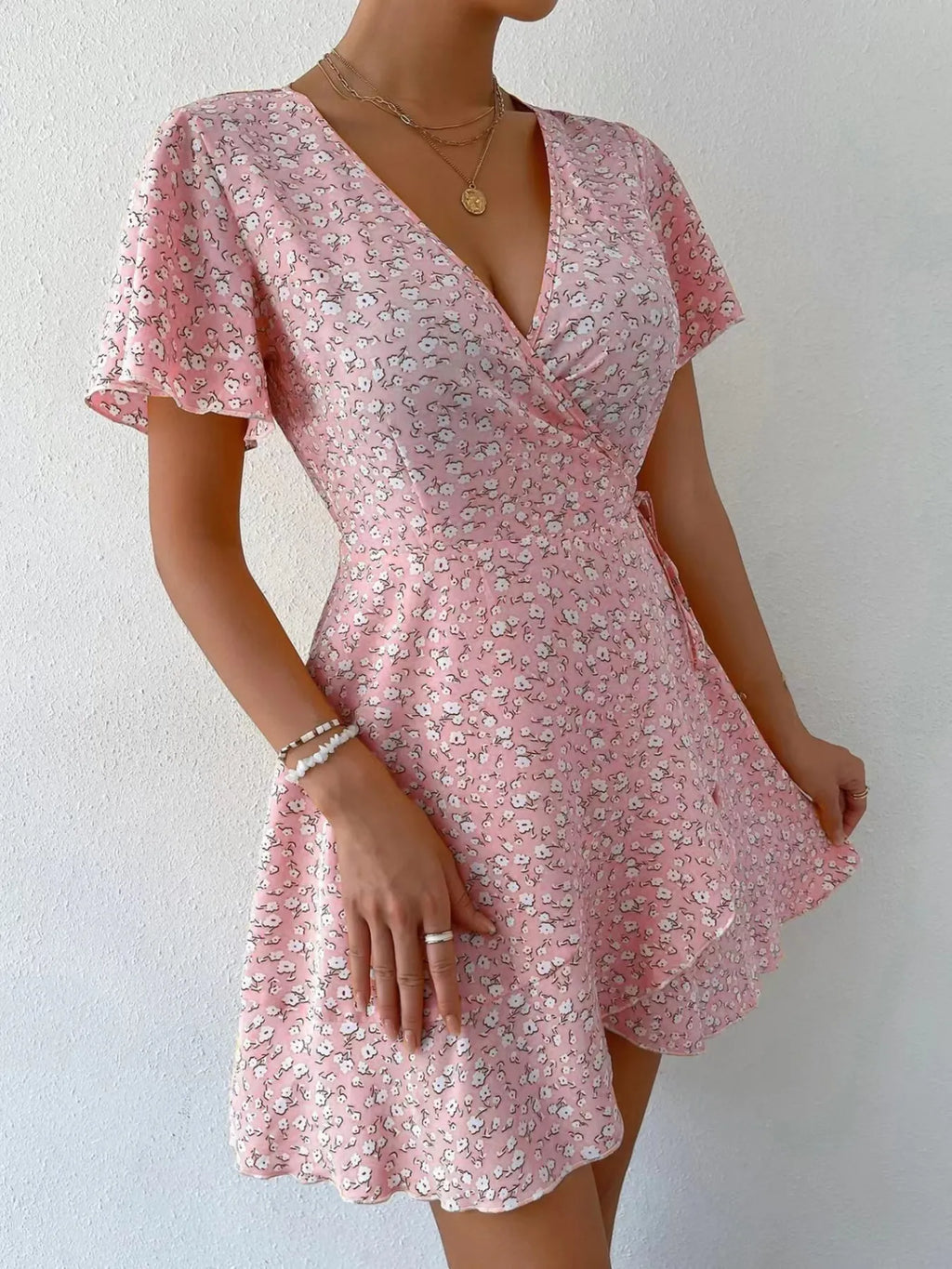 Floral Flutter Sleeve Wrap Mini Dress (12)