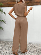 Lace Trim Round Neck Top Pants Set (26)