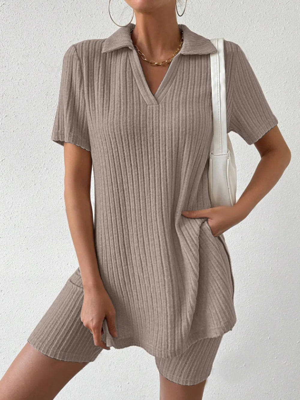 Johnny Collar Short Sleeve Top Shorts Set (11)