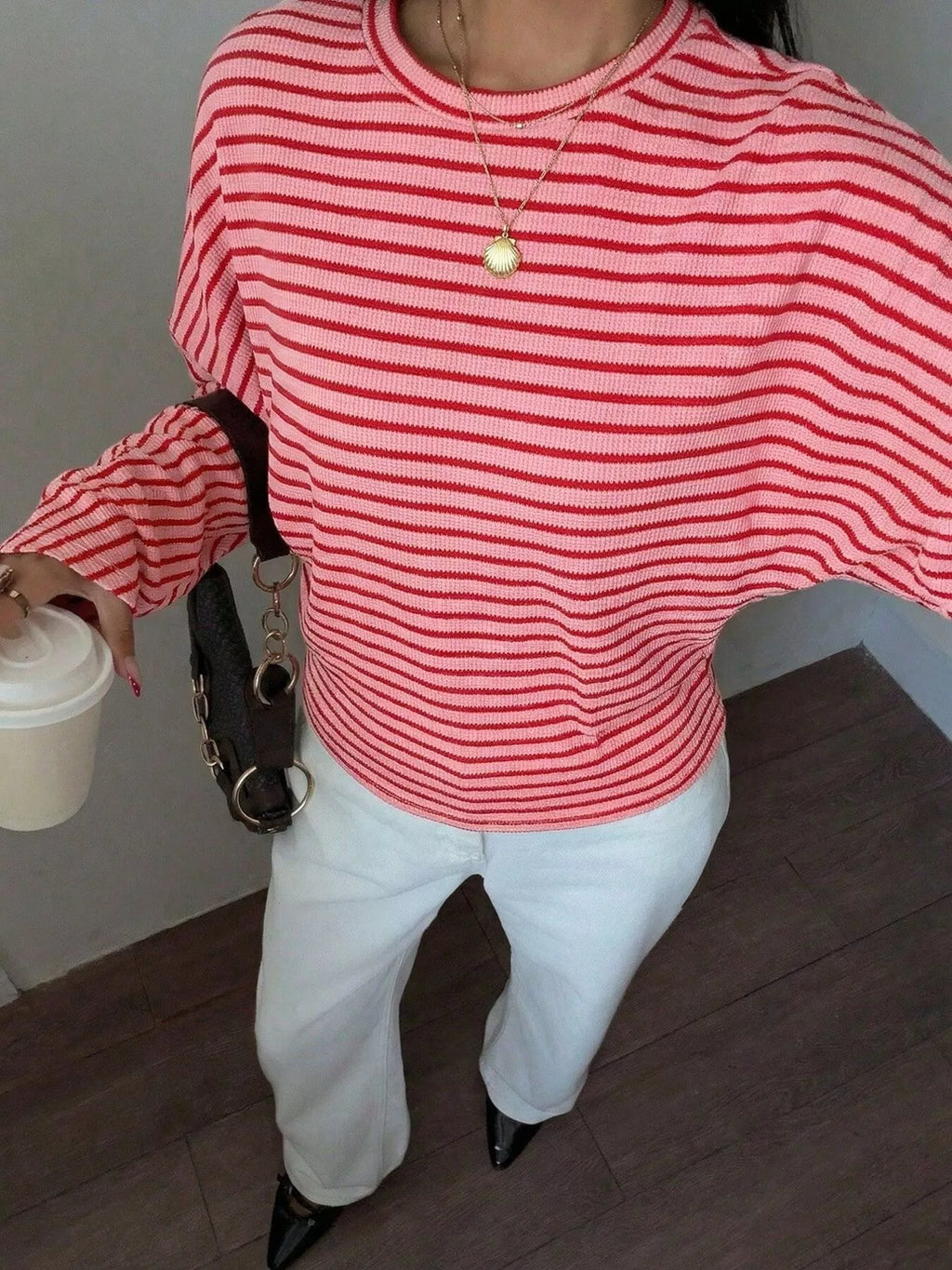 Casual Striped Batwing Sleeve T-shirt (16)