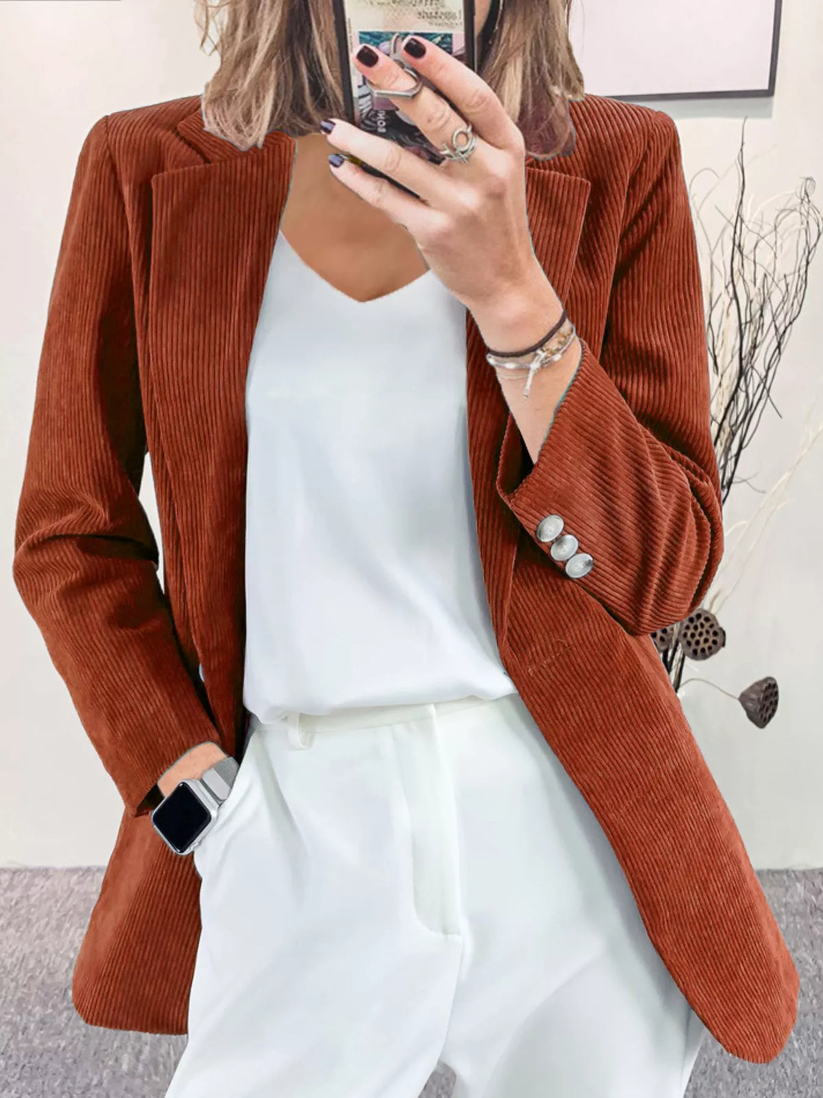 Corduroy Lapel Collar Casual Blazer (7)