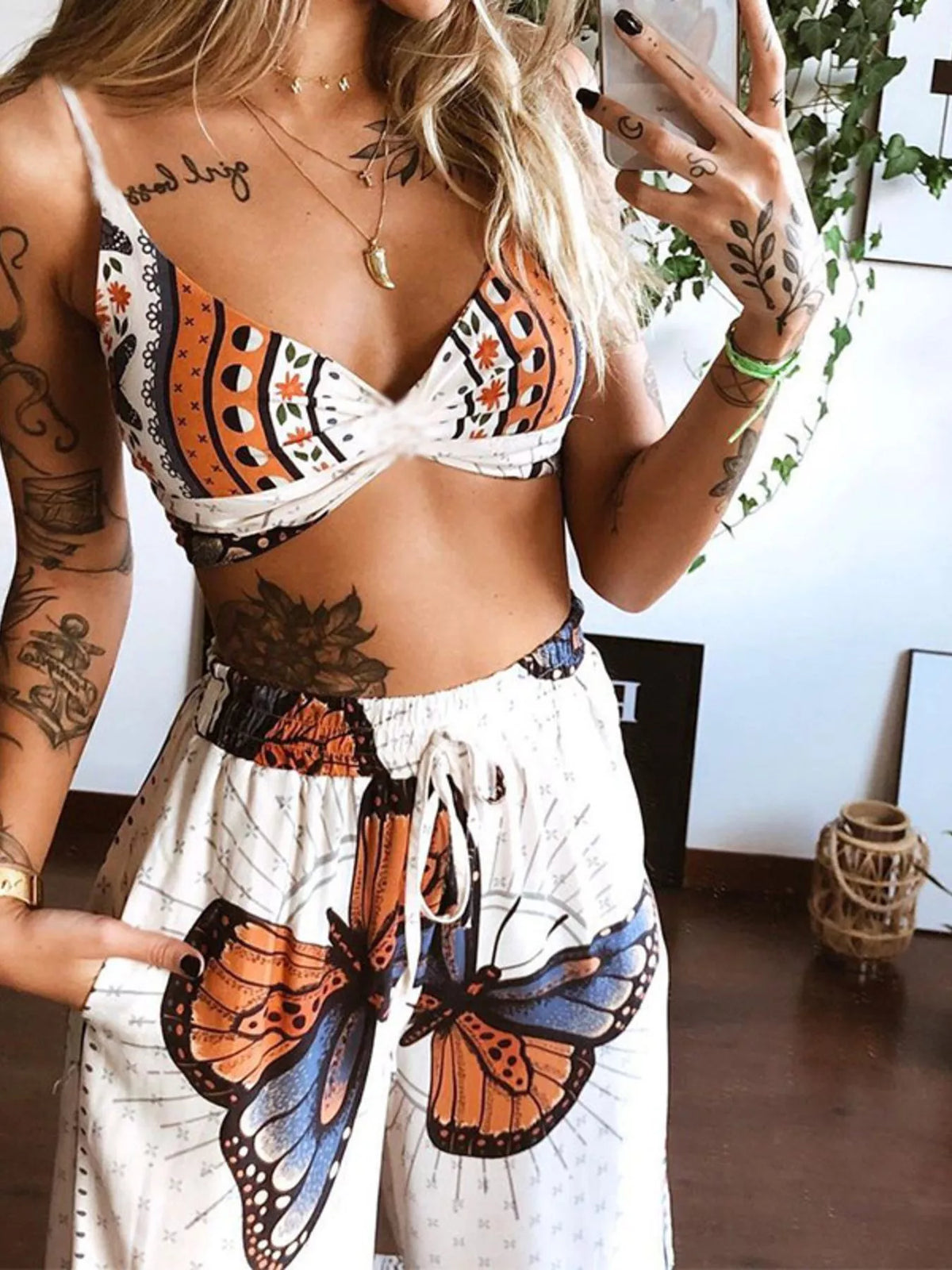 Boho Butterfly Print Top Pants Set (3)