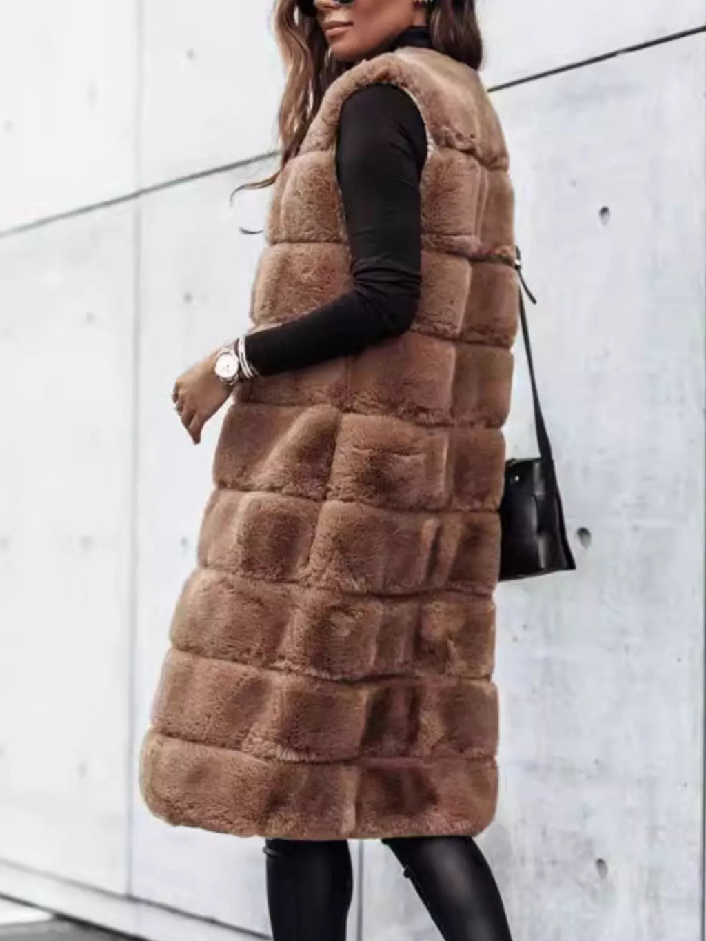Faux Fur Longline Vest Coat (2)