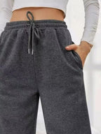 Relaxed Fit Drawstring Waist Solid Pants (8)