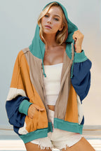 Full Size Block Zip Up Hoodie